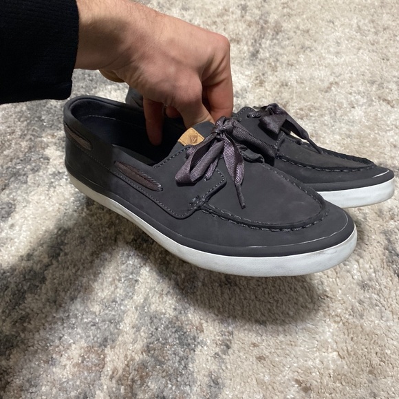 Sperry womens top sider charcoal leather boat shoes 9.5 ribbon style lace canvas - Picture 9 of 12